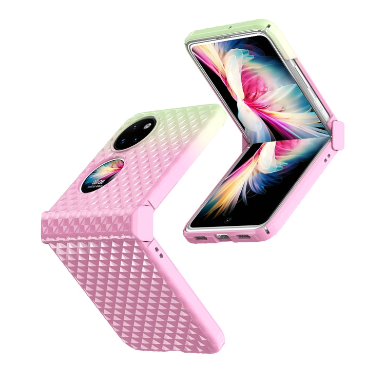 For Huawei P50 Pocket Rainbow Gradient Hinge Shockproof Phone Case(Pink Green)
