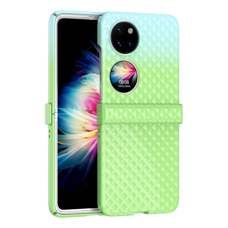 For Huawei P50 Pocket Rainbow Gradient Hinge Shockproof Phone Case(Green Blue)