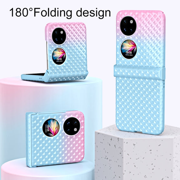 For Huawei P50 Pocket Rainbow Gradient Hinge Shockproof Phone Case(Green Blue)