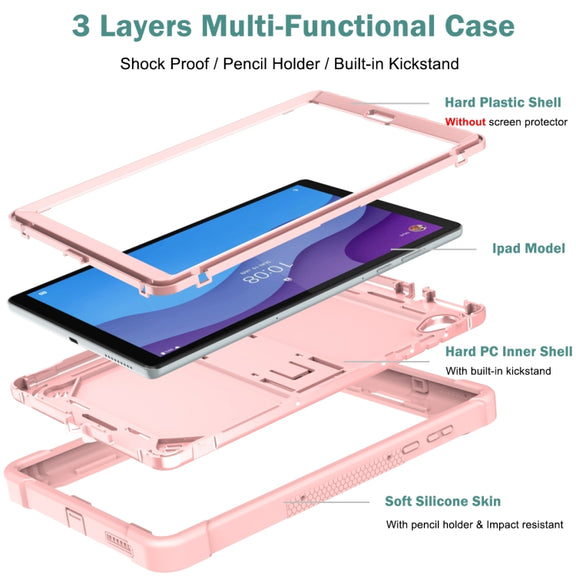 For Lenovo Tab M10 HD Silicone + PC Holder Shockproof Tablet Case(Rose Gold)