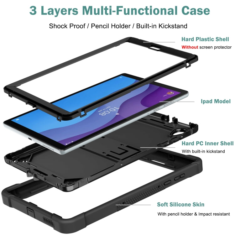 For Lenovo Tab M10 HD Silicone + PC Holder Shockproof Tablet Case(Black)