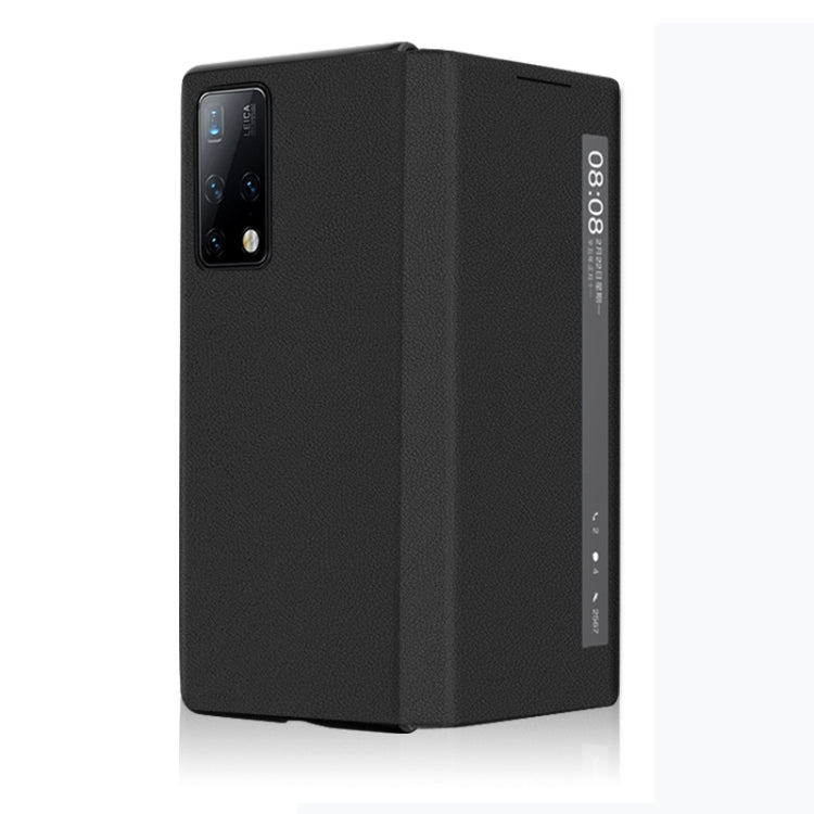 For Huawei Mate X2 Leather Texture Horizontal Flip Phone Case with Smart Touch Call Display ID(Black)