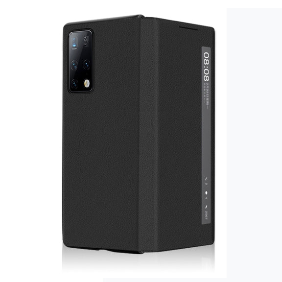 For Huawei Mate X2 Leather Texture Horizontal Flip Phone Case with Smart Touch Call Display ID(Black)