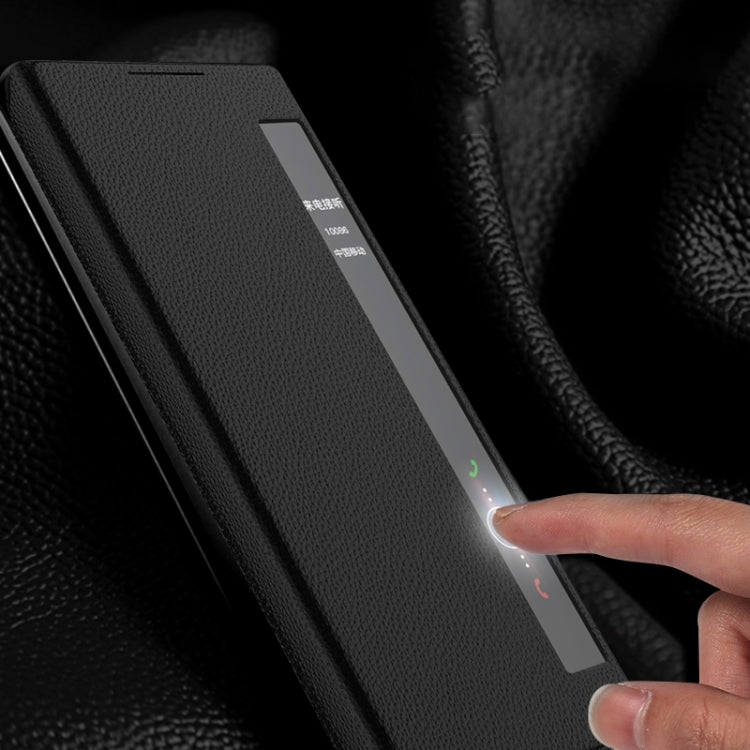 For Huawei Mate X2 Leather Texture Horizontal Flip Phone Case with Smart Touch Call Display ID(Black)