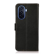 For Huawei nova Y70 Plus KHAZNEH Side-Magnetic Litchi Genuine Leather RFID Phone Case(Black)