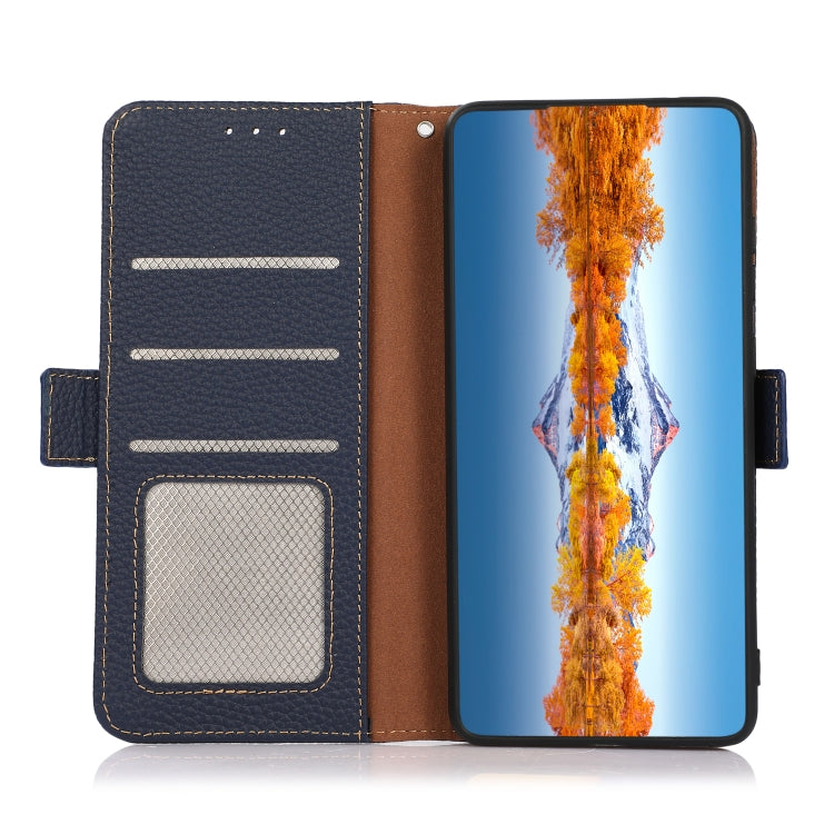 For Huawei nova Y70 Plus KHAZNEH Side-Magnetic Litchi Genuine Leather RFID Phone Case(Blue)
