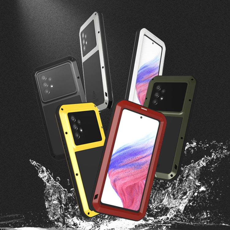 For Samsung Galaxy A53 LOVE MEI Metal Shockproof Water-resistant Dustproof Protective Phone Case with Glass(Red)