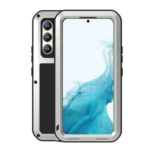 For Samsung Galaxy S22  LOVE MEI Metal Shockproof Water-resistant Dustproof Protective Phone Case with Glass(Silver)