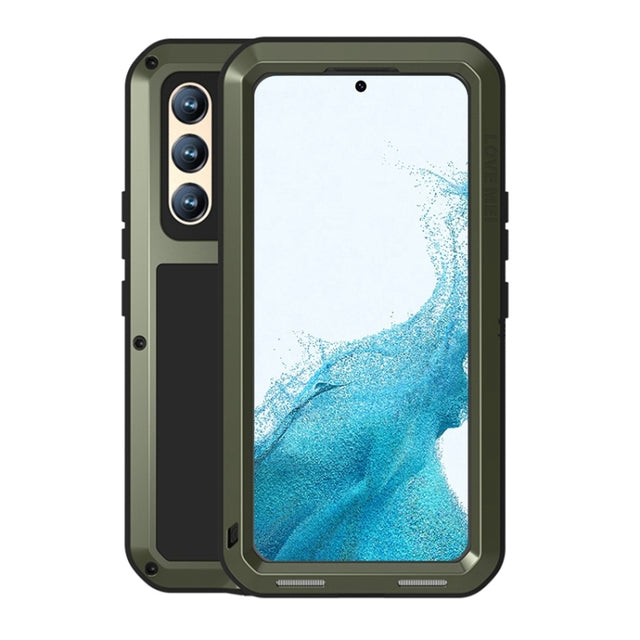 For Samsung Galaxy S22  LOVE MEI Metal Shockproof Water-resistant Dustproof Protective Phone Case with Glass(Army Green)