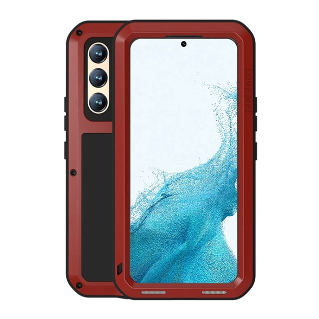 For Samsung Galaxy S22+ LOVE MEI Metal Shockproof Water-resistant Dustproof Protective Phone Case with Glass(Red)