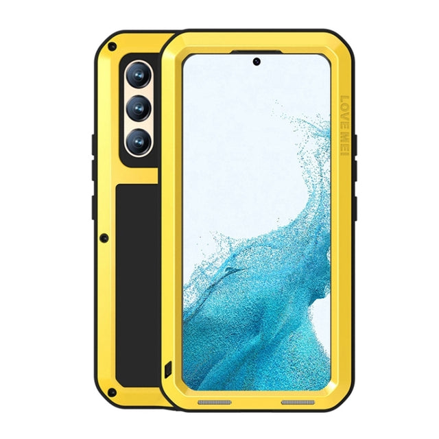 For Samsung Galaxy S22+ LOVE MEI Metal Shockproof Water-resistant Dustproof Protective Phone Case with Glass(Yellow)