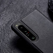For Sony Xperia 1 III PC + Leather Texture Protective Phone Case with Metal Holder(Black)