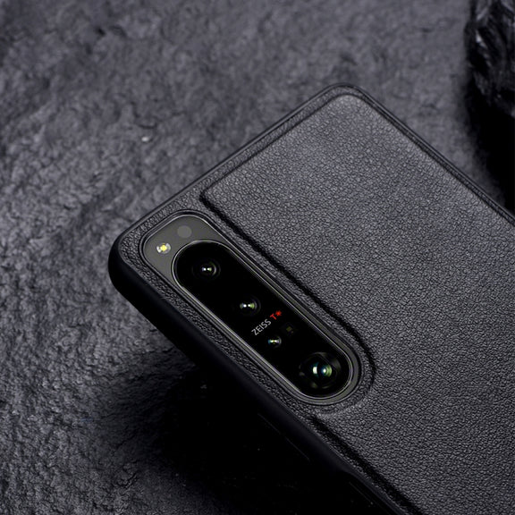 For Sony Xperia 1 III PC + Leather Texture Protective Phone Case with Metal Holder(Black)