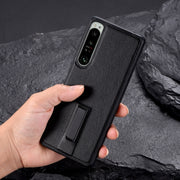 For Sony Xperia 1 III PC + Leather Texture Protective Phone Case with Metal Holder(Black)