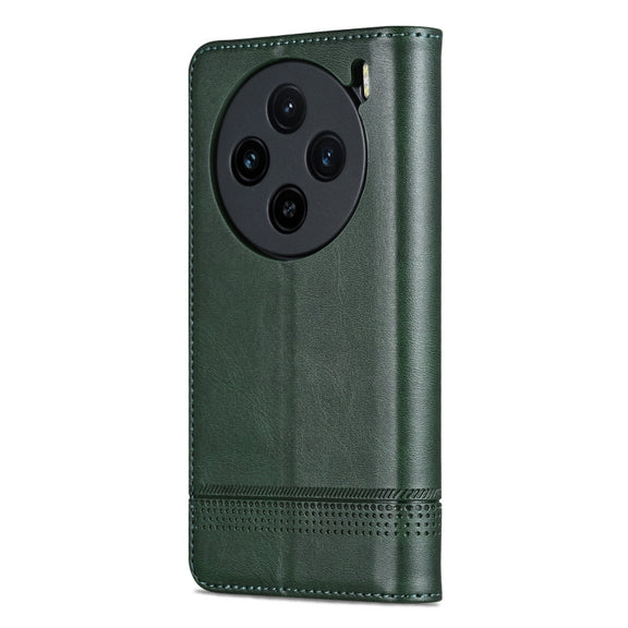 For vivo X100 AZNS Magnetic Calf Texture Leather Phone Case(Dark Green)