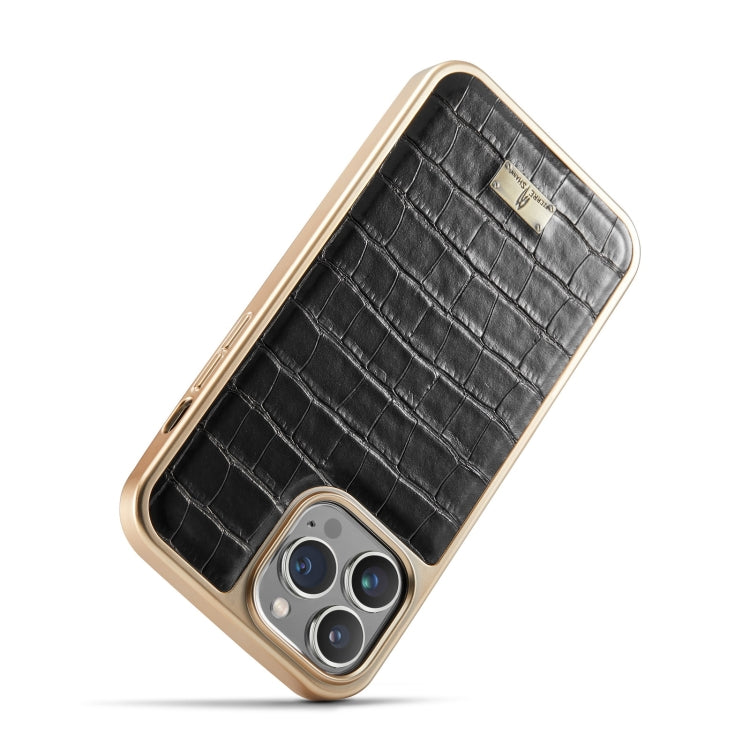 For iPhone 13 Pro Max Fierre Shann Crocodile Texture Electroplating PU Phone Case (Black)