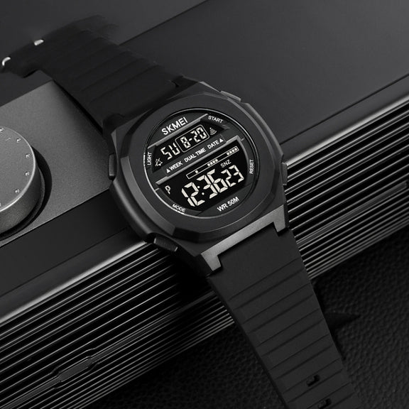 SKMEI 1821 Stainless Steel Buckle Silicone Strap Electronic Watch(Black and White)