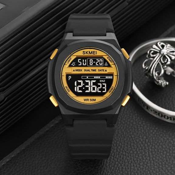 SKMEI 1821 Stainless Steel Buckle Silicone Strap Electronic Watch(Khaki)