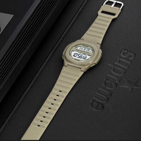 SKMEI 1821 Stainless Steel Buckle Silicone Strap Electronic Watch(Khaki)