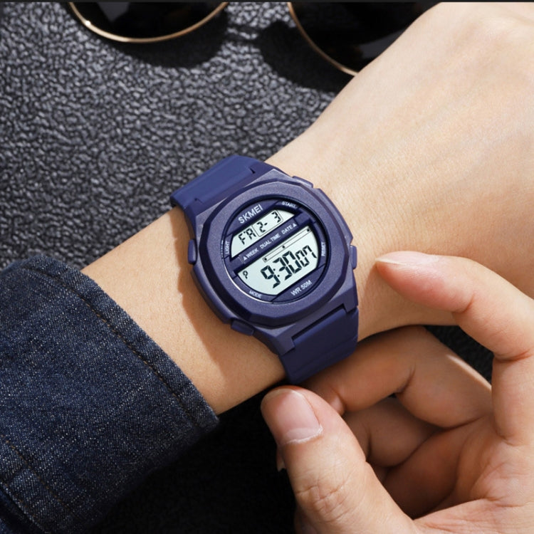 SKMEI 1821 Stainless Steel Buckle Silicone Strap Electronic Watch(Black and White)