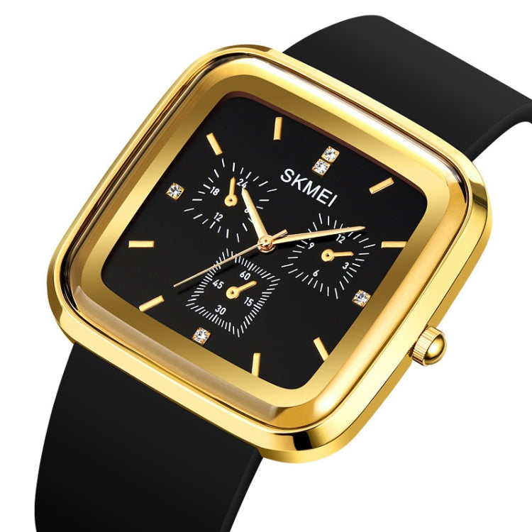 SKMEI 1902 Stainless Steel Buckle Silicone Strap Water-resistant Quartz Watch(Black + Yellow)