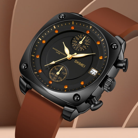 SKMEI 1903 Stainless Steel Buckle Silicone Strap Water-resistant Quartz Watch(Black)