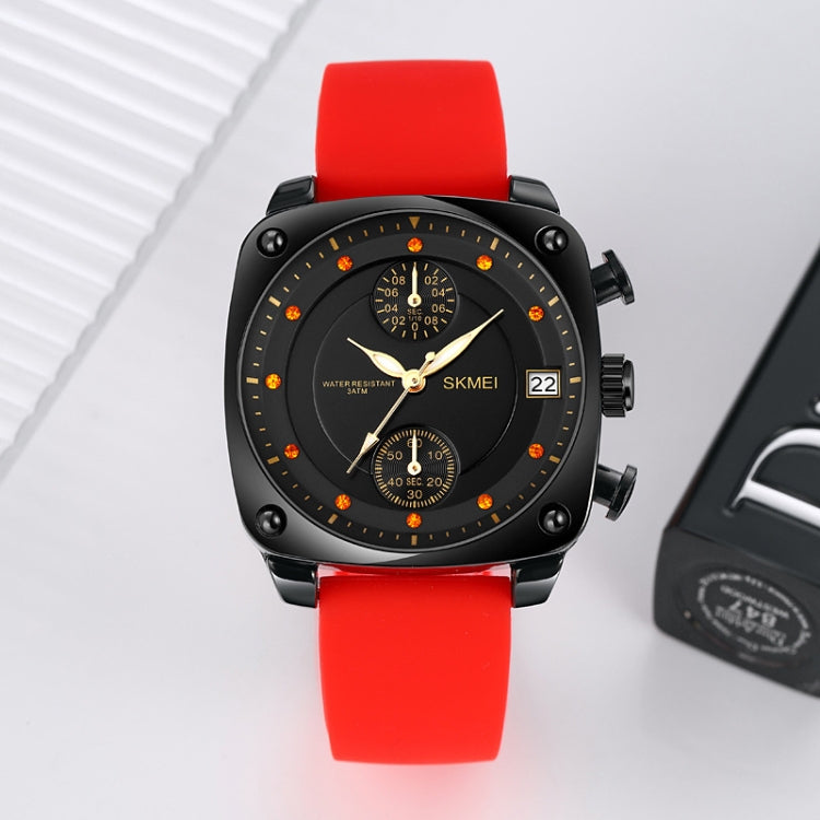 SKMEI 1903 Stainless Steel Buckle Silicone Strap Water-resistant Quartz Watch(Coffee)