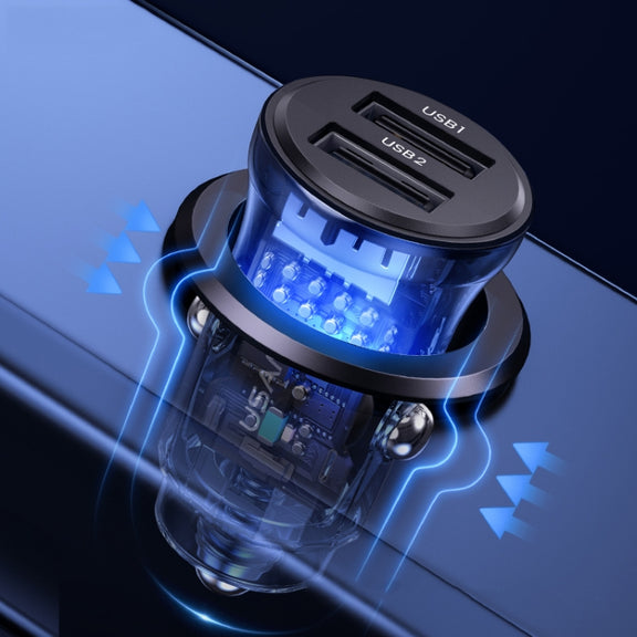 USAMS US-CC162 C31 5V3A Transparent Dual USB Mini Car Charger(Black)