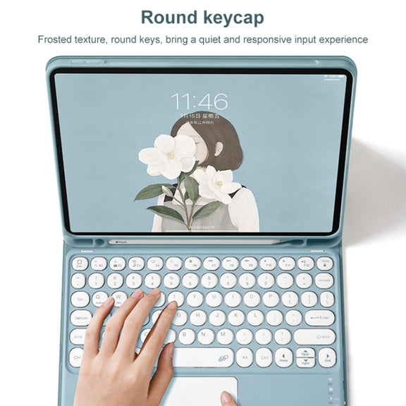 Round Cap Bluetooth Keyboard Leather Case with Pen Slot & Touchpad For Samsung Galaxy Tab A7 10.4 2020(Pink+Pink Keyboard)