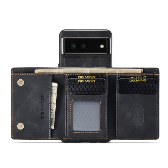 For Google Pixel 6A DG.MING M1 Series 3-Fold Multi Card Wallet + Magnetic Phone Case(Black)