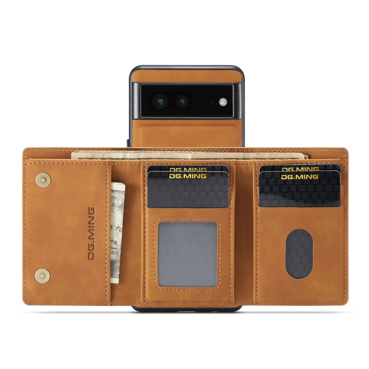 For Google Pixel 6A DG.MING M1 Series 3-Fold Multi Card Wallet + Magnetic Phone Case(Brown)