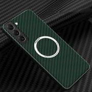 For Samsung Galaxy S22 5G Carbon Fiber Texture MagSafe Magnetic Phone Case(Green)