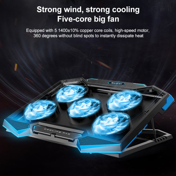 5 Fan 2 USB Lifting Folding Laptop Cooling Stand(Blue Red)