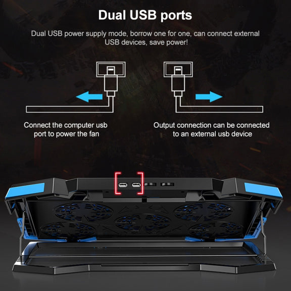 5 Fan 2 USB Lifting Folding Laptop Cooling Stand(Blue Red)