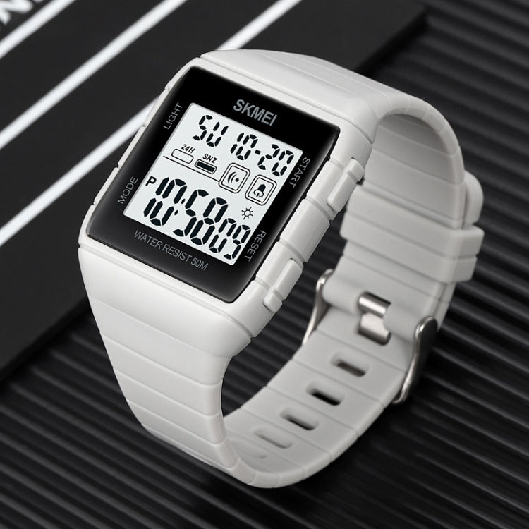 SKMEI 1960 Stainless Steel Buckle Silicone Strap Water-resistant Electronic Watch(Black and White Machine)