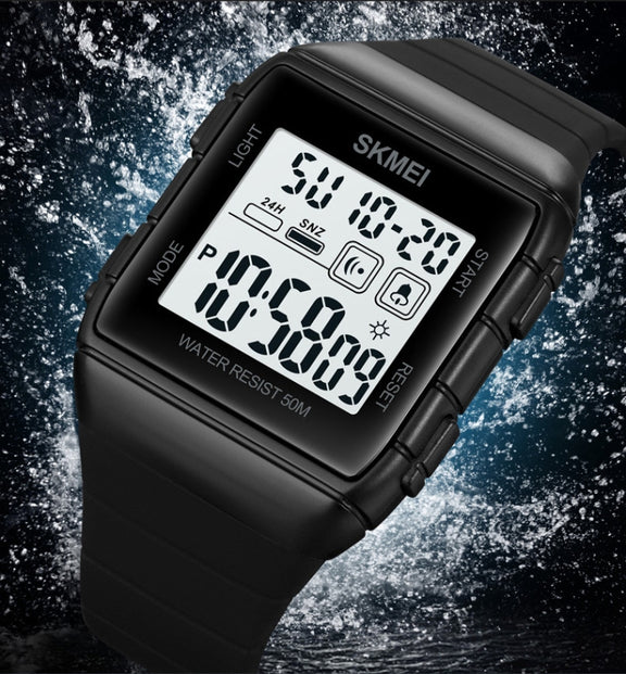 SKMEI 1960 Stainless Steel Buckle Silicone Strap Water-resistant Electronic Watch(Black and White Machine)