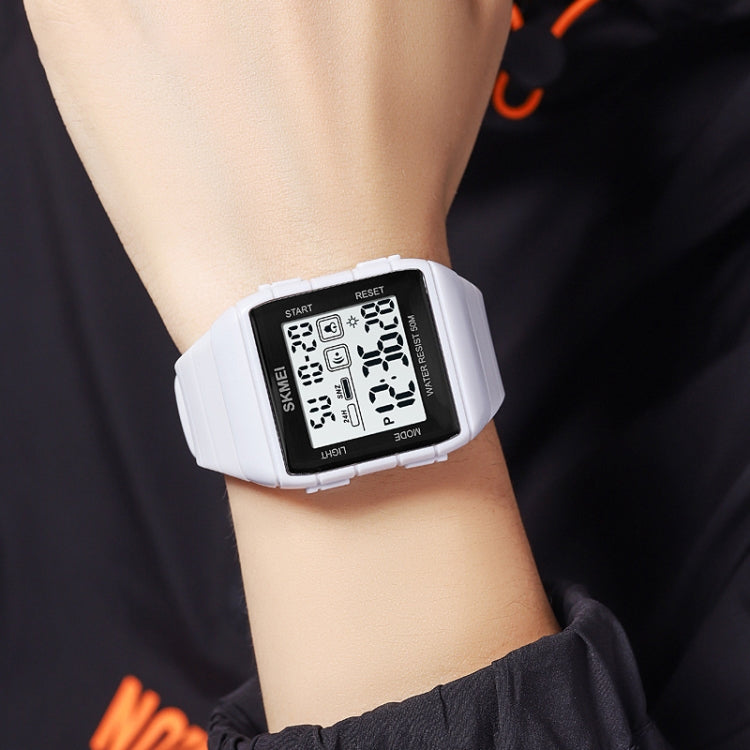 SKMEI 1960 Stainless Steel Buckle Silicone Strap Water-resistant Electronic Watch(Black and White Machine)