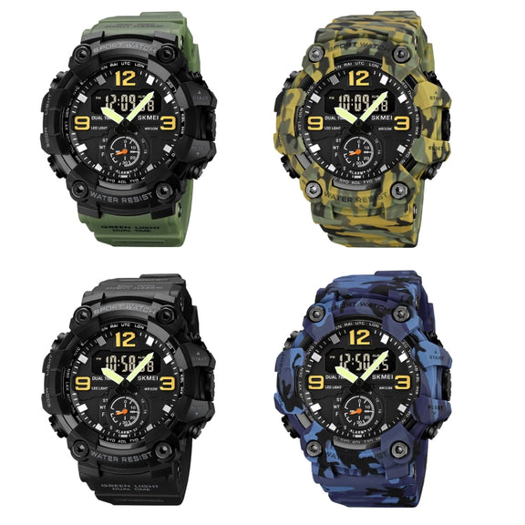 SKMEI 1965 Stainless Steel Buckle PU Strap Water-resistant Electronic Watch(Blue Camouflage)