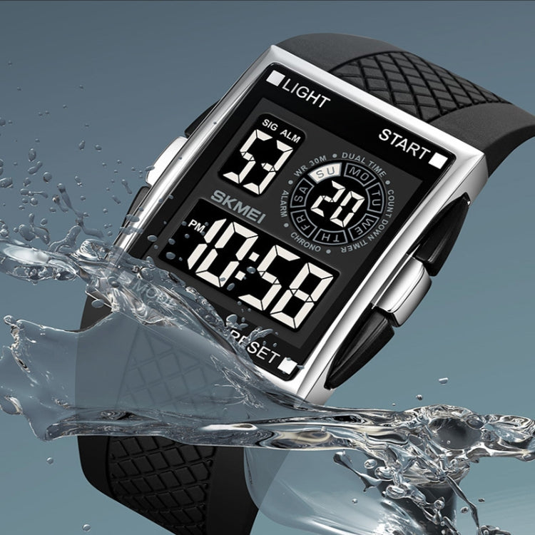 SKMEI 1967 Stainless Steel Buckle PU Strap Water-resistant Electronic Watch(Silver and White Machine)