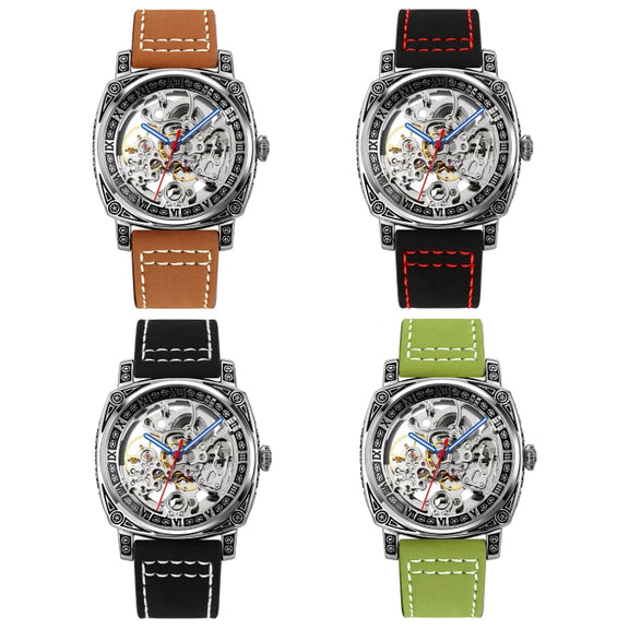 SKMEI 9271 Stainless Steel Buckle Leather Strap Water-resistant Mechanical Watch(Green)