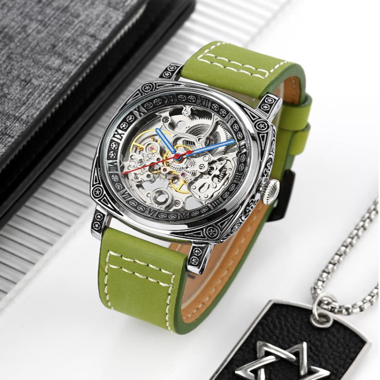 SKMEI 9271 Stainless Steel Buckle Leather Strap Water-resistant Mechanical Watch(Black)