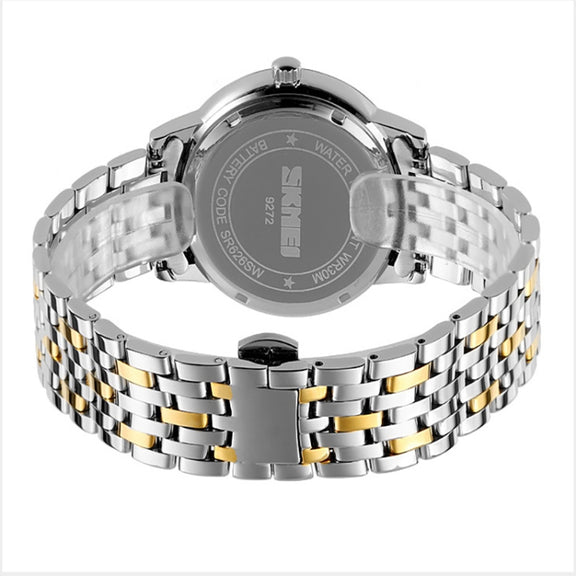 SKMEI 9272 Stainless Steel Buckle Strap Water-resistant Quartz Watch Man(Gold and Silver)