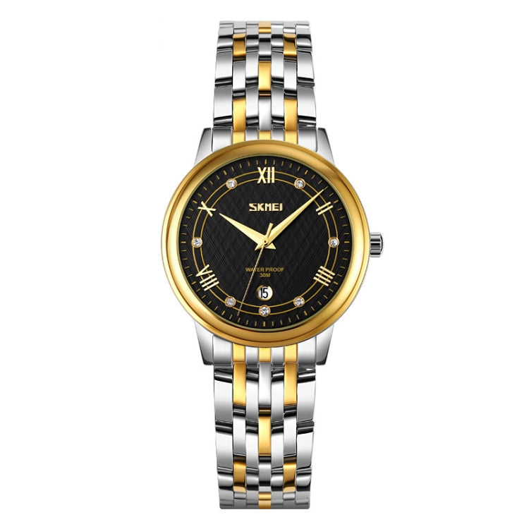 SKMEI 9272 Stainless Steel Buckle Strap Water-resistant Quartz Watch Women(Gold and Black)
