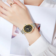 SKMEI 9272 Stainless Steel Buckle Strap Water-resistant Quartz Watch Women(Gold and Black)