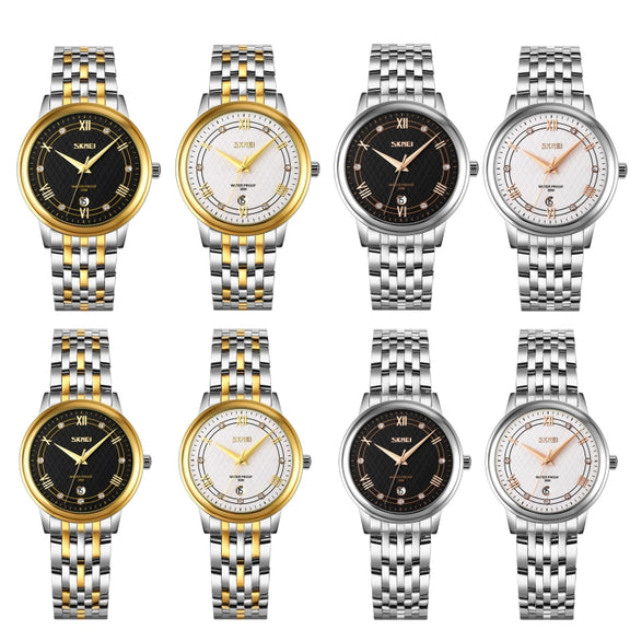 SKMEI 9272 Stainless Steel Buckle Strap Water-resistant Quartz Watch Women(Silver Shell Black Surface)
