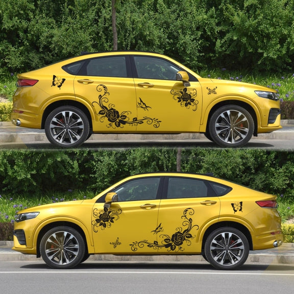 2 PCS/Set D-72 Butterfly Love Flower Pattern Car Modified Decorative Sticker(Black)