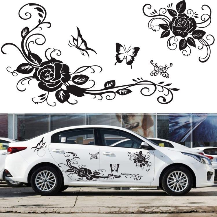 2 PCS/Set D-72 Butterfly Love Flower Pattern Car Modified Decorative Sticker(Black)