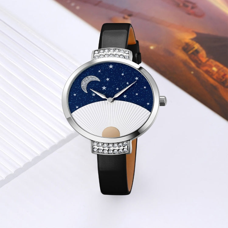 SKMEI 9279 Stainless Steel Buckle Genuine Leather Strap Water-resistant Quartz Watch(Black)