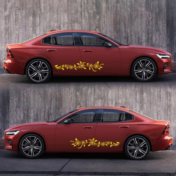 2 PCS/Set D-378 Flower Totem Pattern Car Modified Decorative Sticker(Yellow)