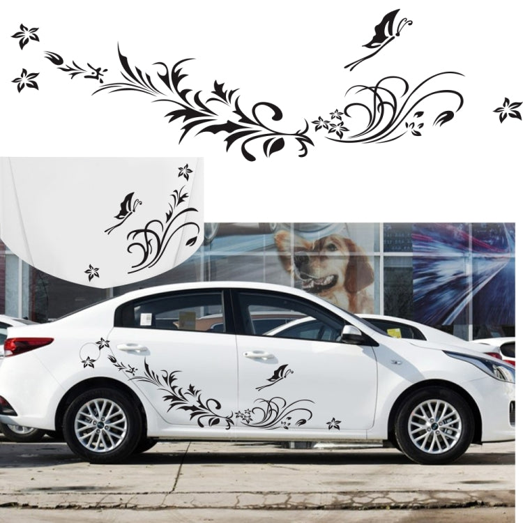 D-462 Butterfly Loves Flowers Pattern Car Modified Decorative Sticker(Black)